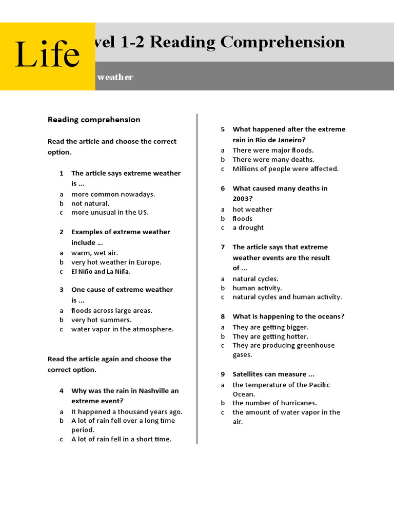 Level 1-2 Lesson 3 Reading Comprehension 0 | PDF | Social Science ...