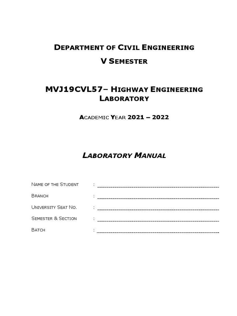 Highway Engineering Lab-Mvj19cvl57 | PDF | Engineering | Concrete