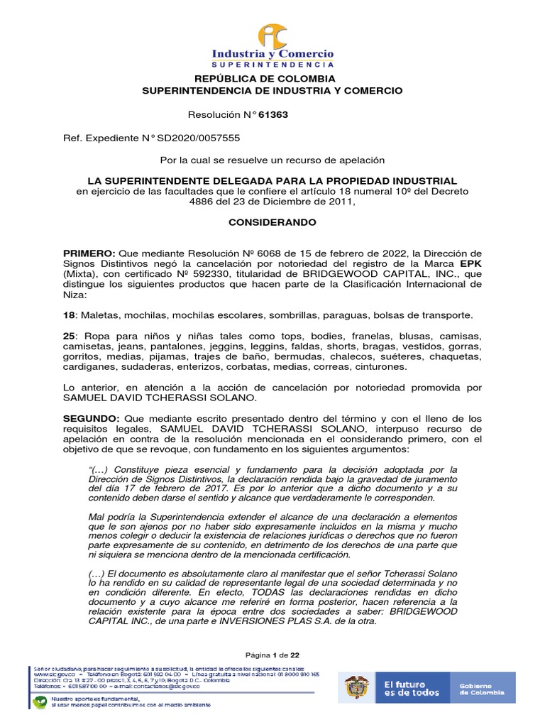 Resolución 61363: Recurso de Apelación | PDF | Marca | Los consumidores