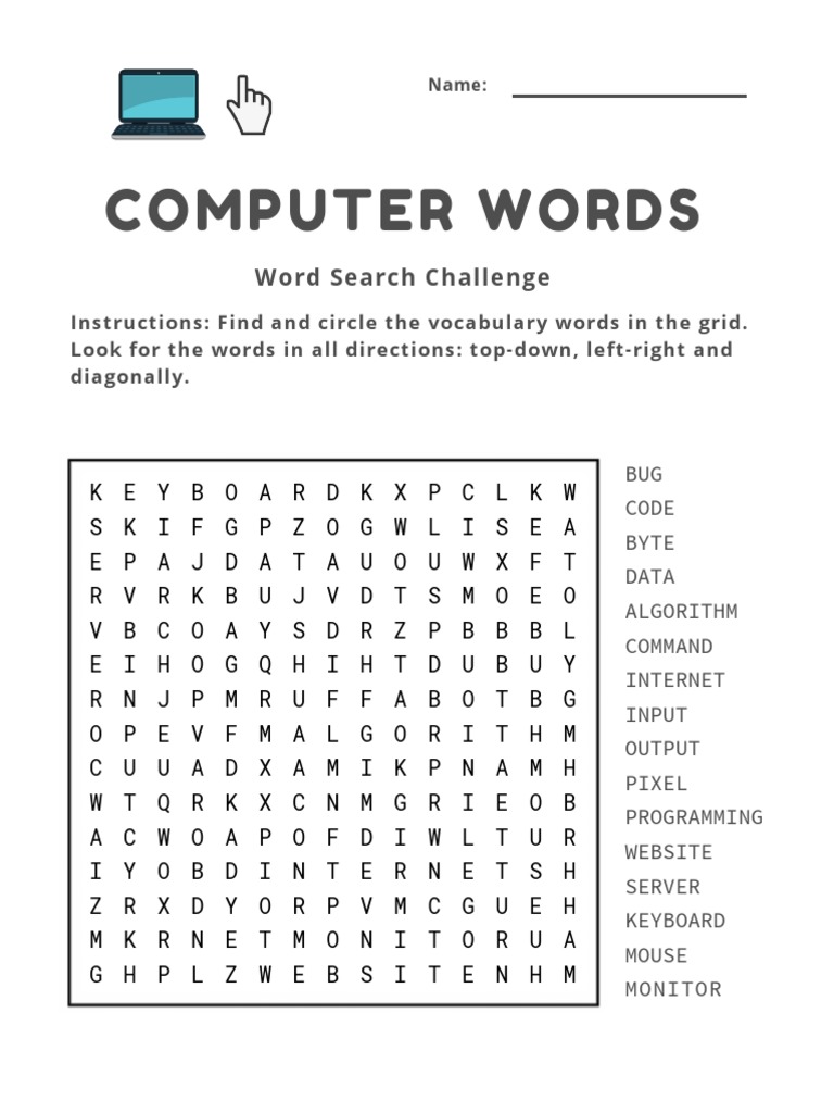 Computer Words: Word Search Challenge | PDF | Input/Output | Computer ...