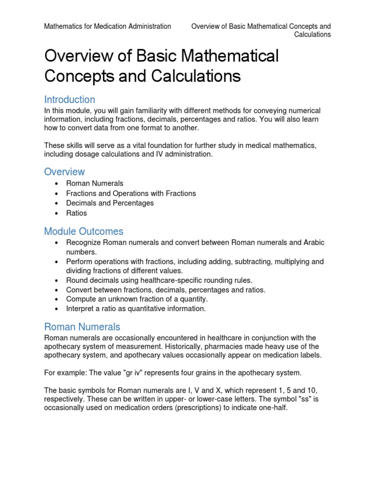 Overview of Basic Mathematical Concepts and Calculations | PDF ...