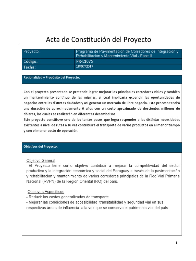MODELO Acta de Constitucion Del Proyecto | PDF | Economias