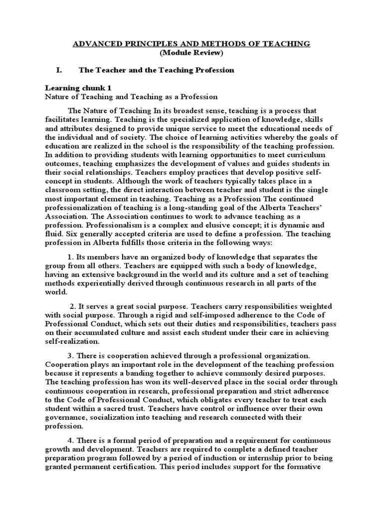 Advanced Principles and Methods of Teaching (Module Review) | PDF ...