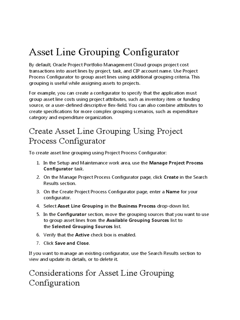 Asset Line Grouping in Oracle Fusion | PDF | Debits And Credits | Revenue