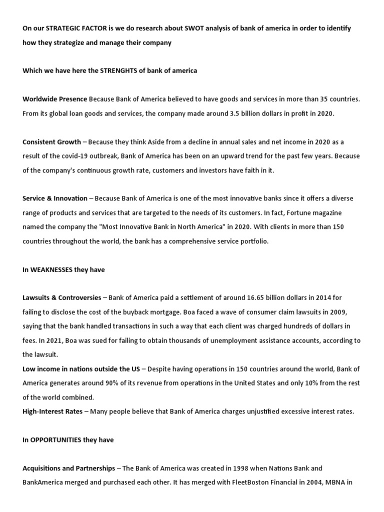 Bank of America SWOT Analysis 2025 | PDF | Bank Of America | Banks