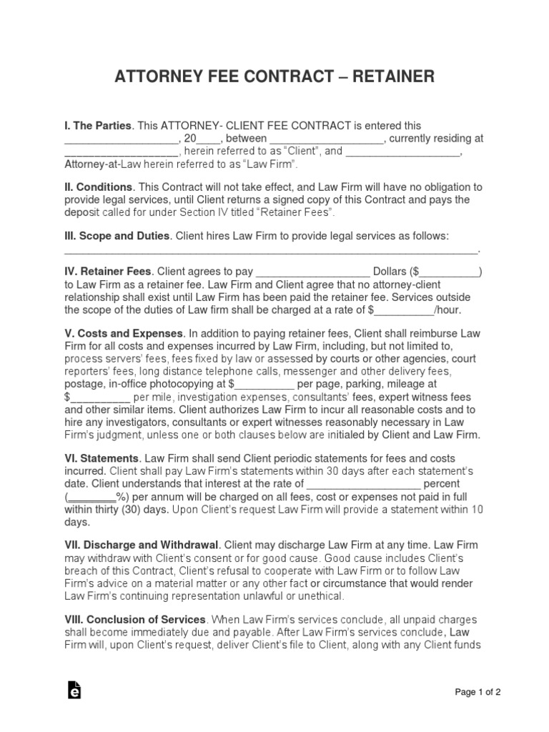 Legal Retainer Agreement Sample 2 | Download Free PDF | Fee | Law Firm