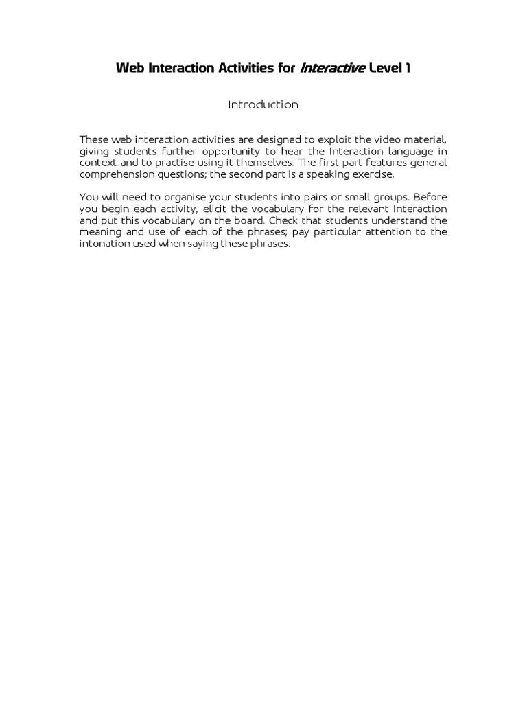 Interactive level 1 interaction activities extra teacher support pdf
