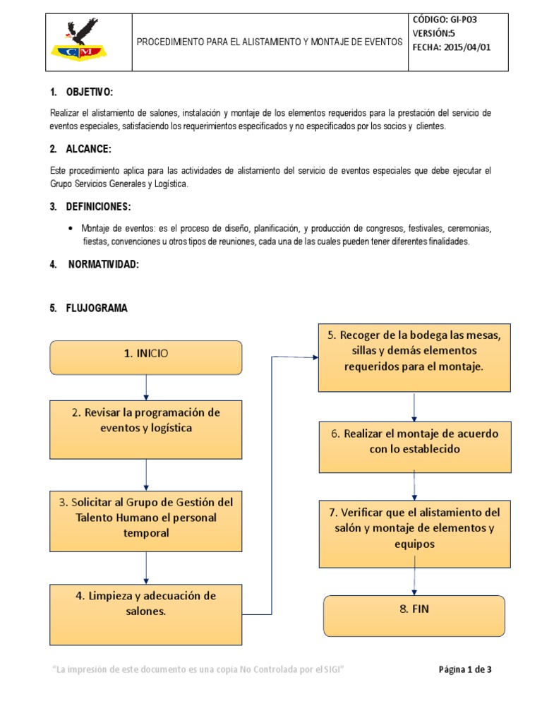 Gi P03 Procedimiento para El Alistamiento y Montaje de Eventos | PDF ...