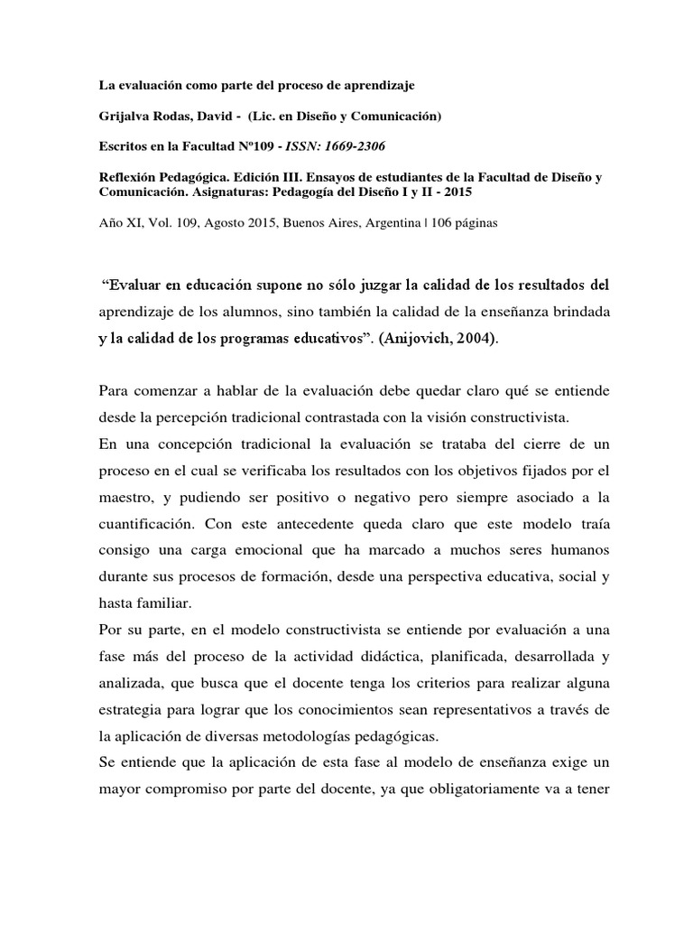 Evaluación en el Aprendizaje Constructivista | PDF | Evaluación ...