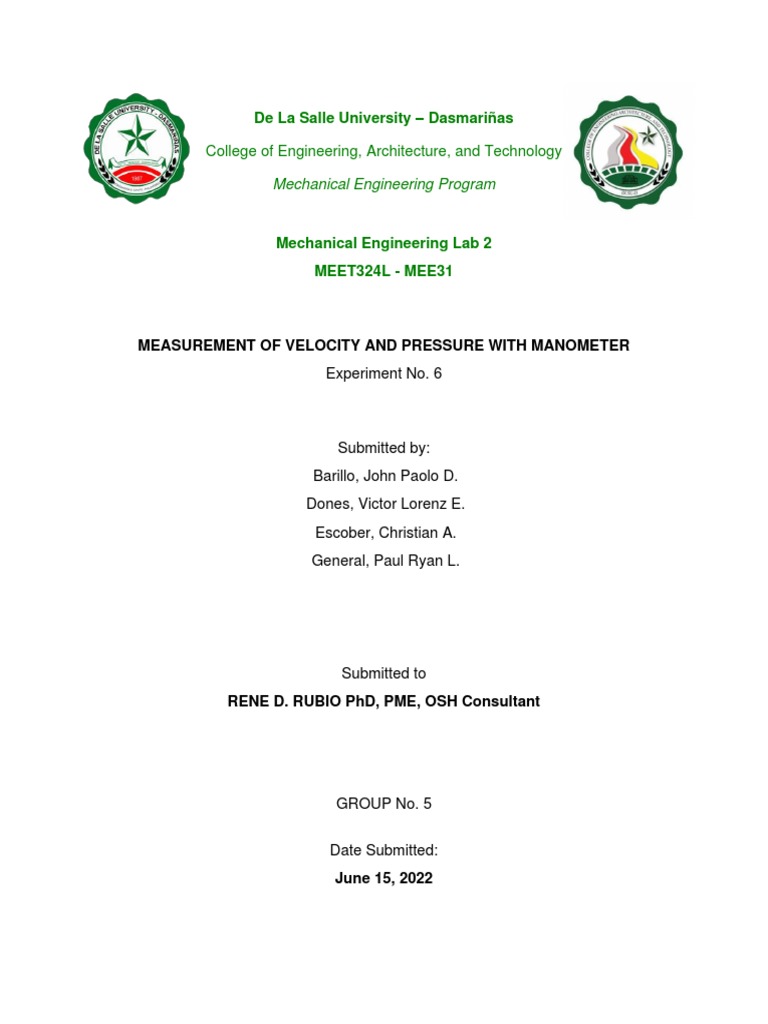 T MEET324LA - Experiment - No.6 - Measurement of Velocity and Pressure ...