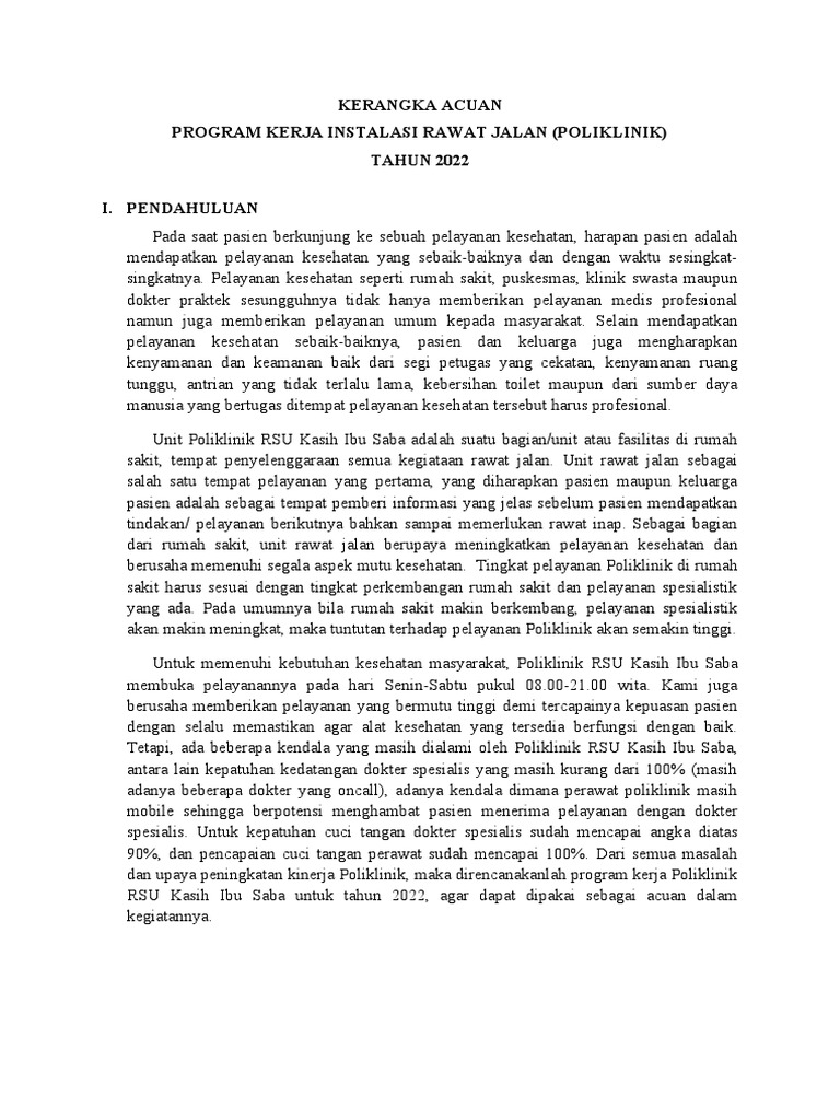 Program Kerja Poli 2022 Pdf