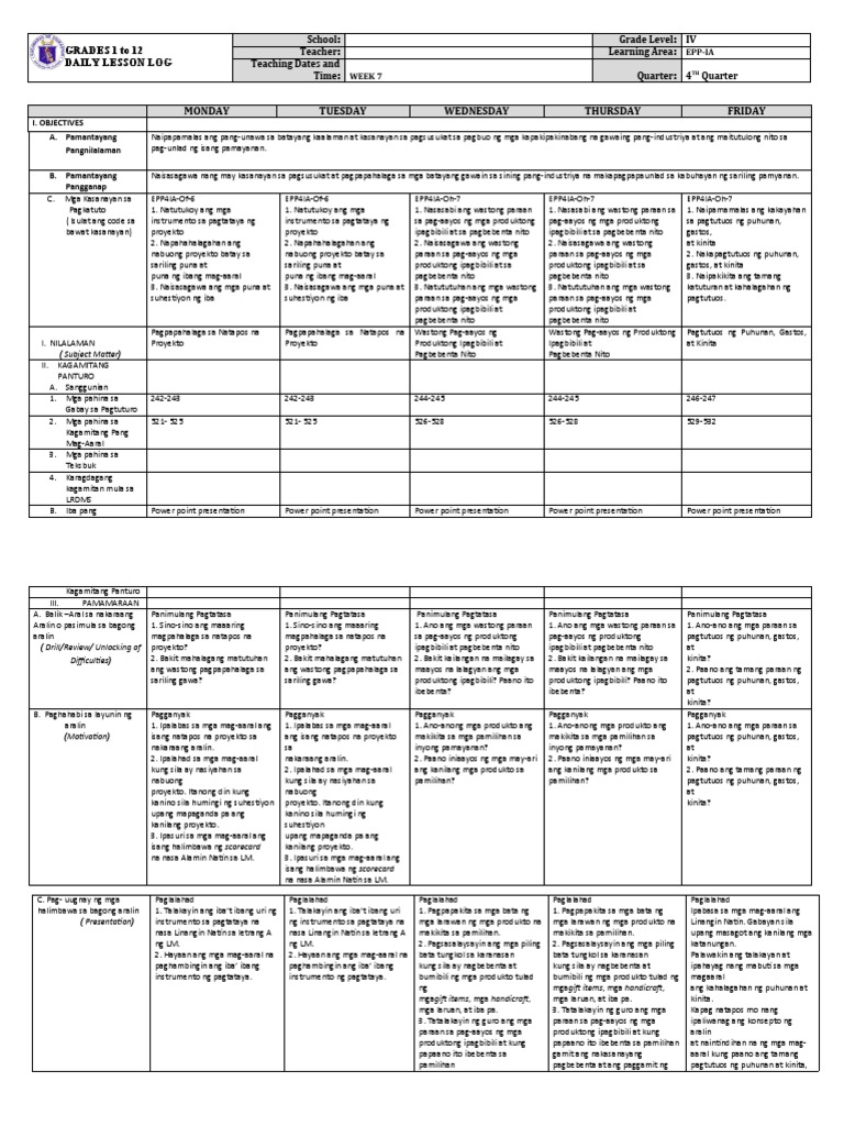 Grade 4 DLL EPP 4 Q4 Week 7 | PDF