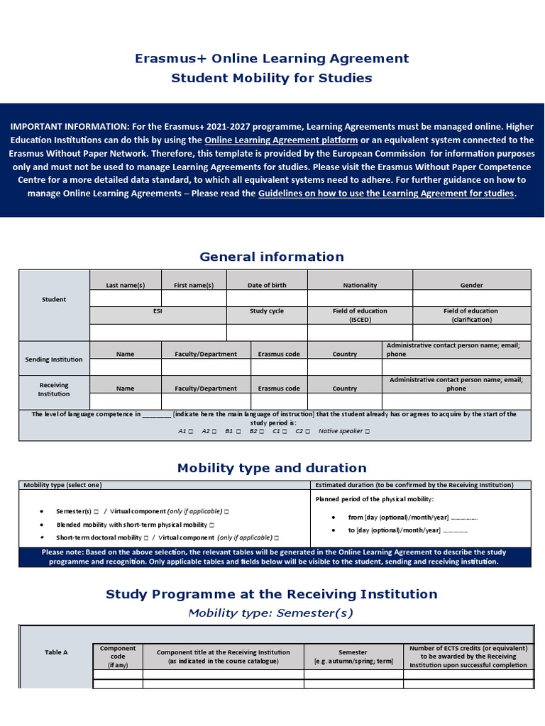 Erasmus online learning agreement pdf educational technology