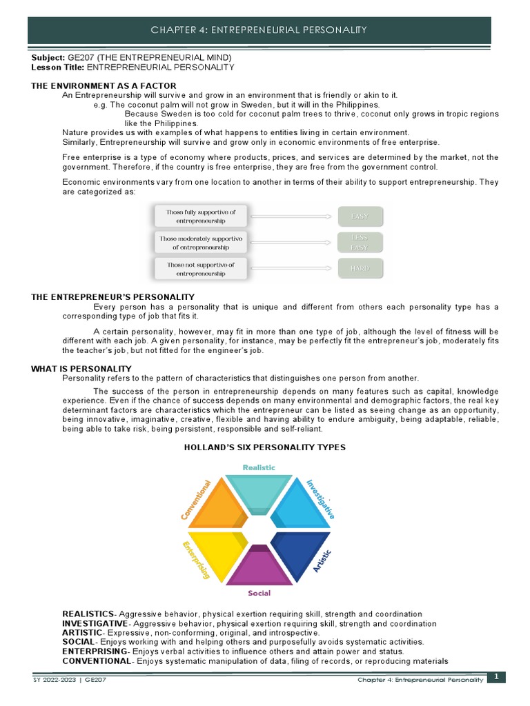 Chapter 4 Entrepreneurial Personality Pdf Entrepreneurship Business