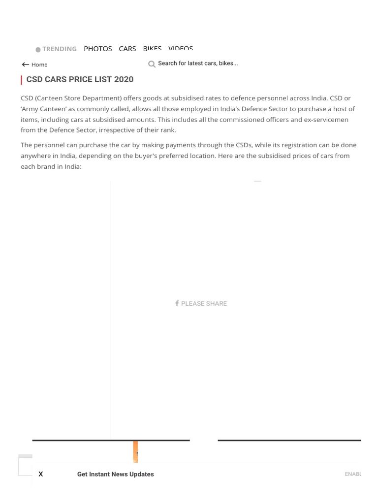 CSD Car Price List 2020 Canteen Stores Department Price List of Cars