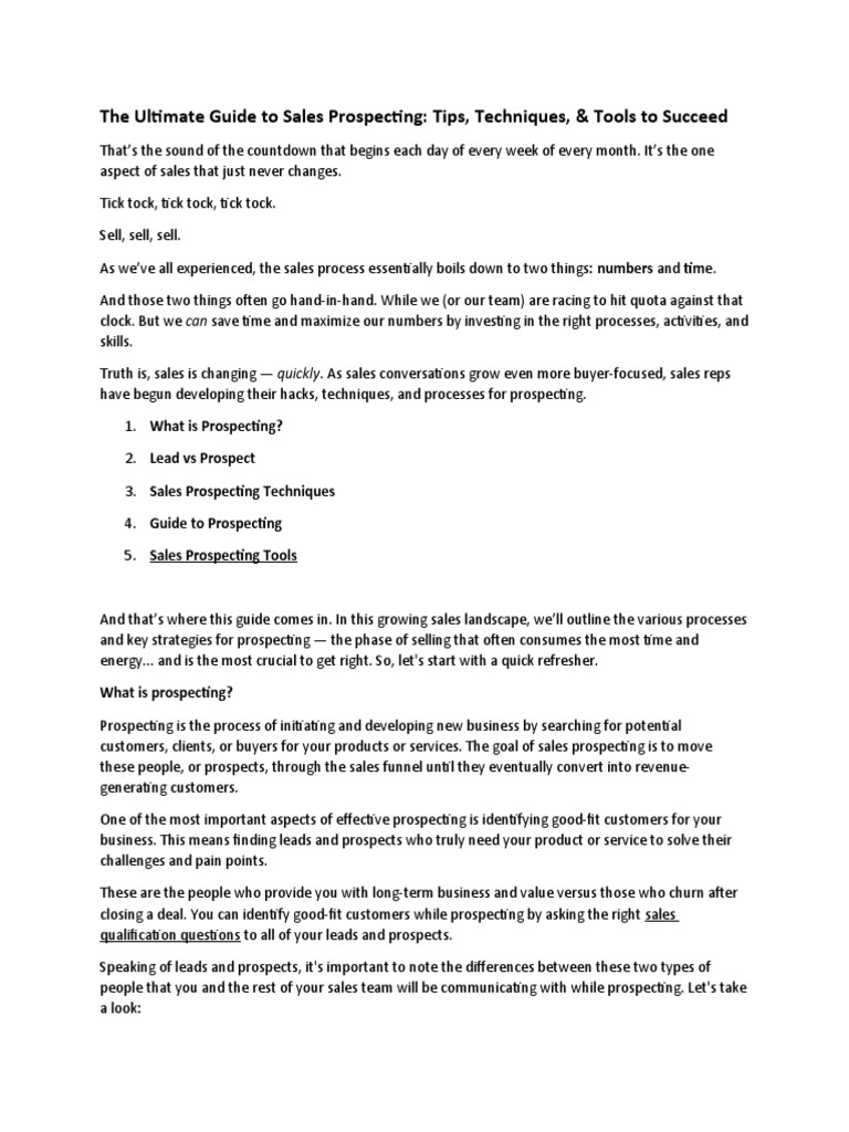 Ultimate Sales Prospecting Techniques Guide | PDF | Sales | Customer ...