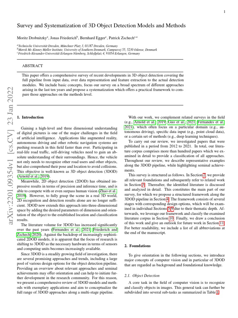 Survey of 3D Object Detection Methods | PDF | Lidar | Computer Vision