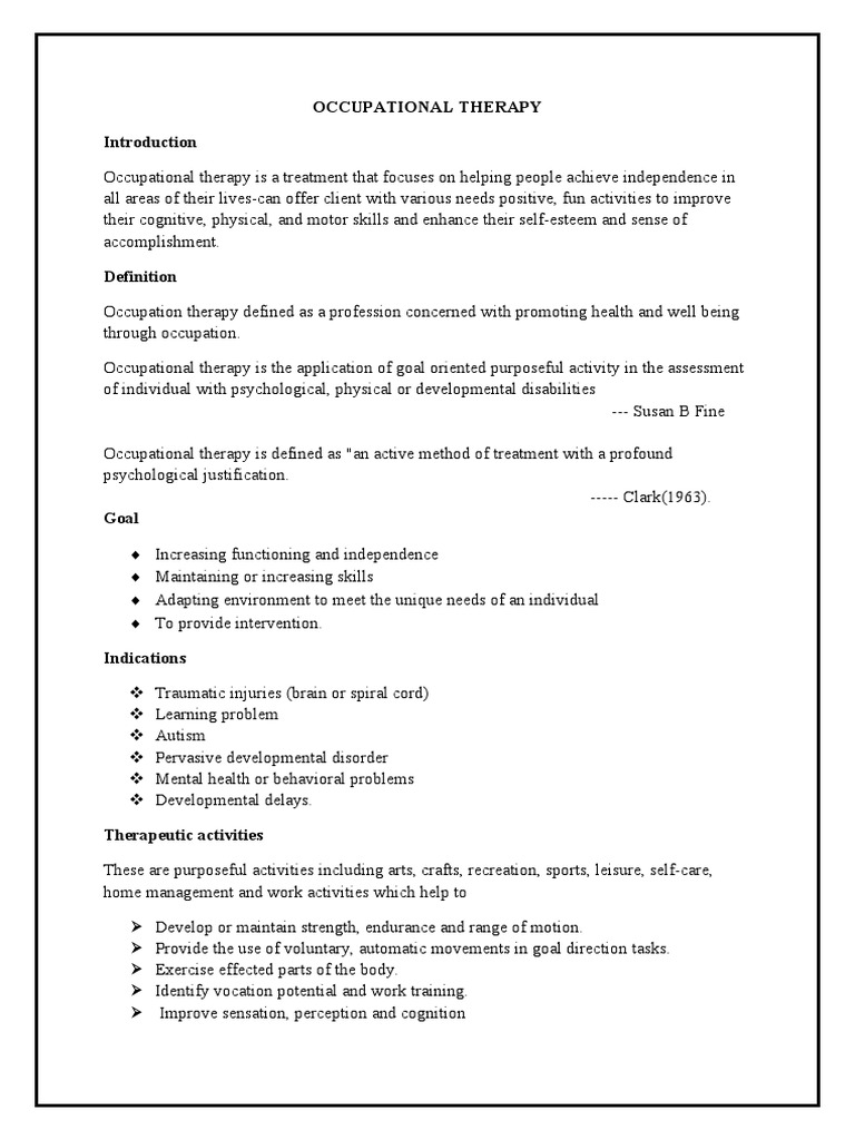Occupational Therapy | PDF | Occupational Therapy | Developmental ...