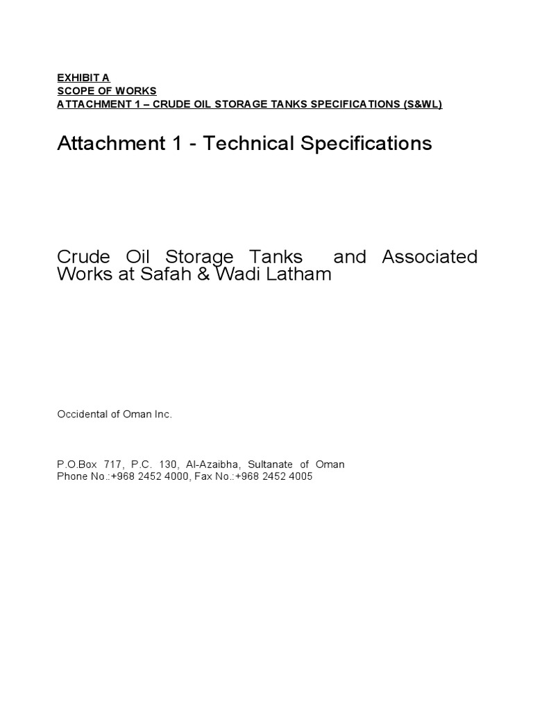 Crude Oil Storage Tank Specifications | PDF | Specification (Technical ...
