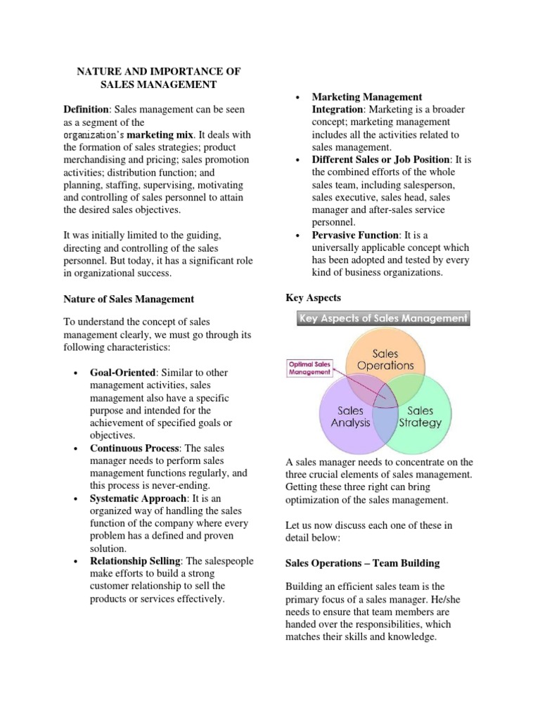 Nature and Importance of Sales Management | PDF | Sales | Marketing