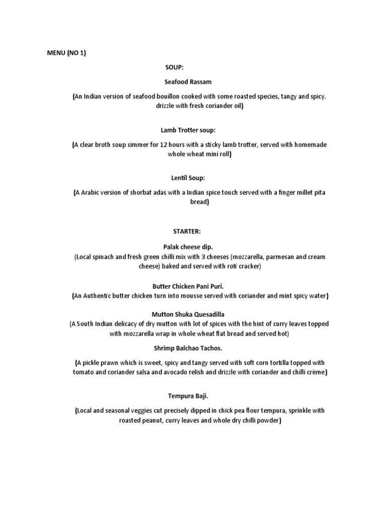 Goa Menu For Modern Indian PDF Indian Cuisine Curry