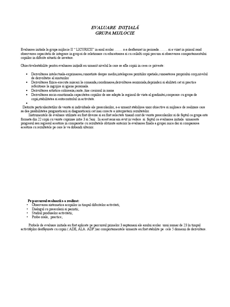 Evaluare Initiala GR Mijlocie Itemi | PDF