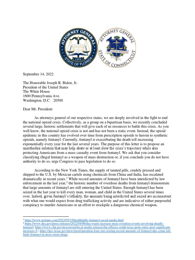 9.15 Multistate WMD Letter To President Biden | PDF | Fentanyl | Drug ...
