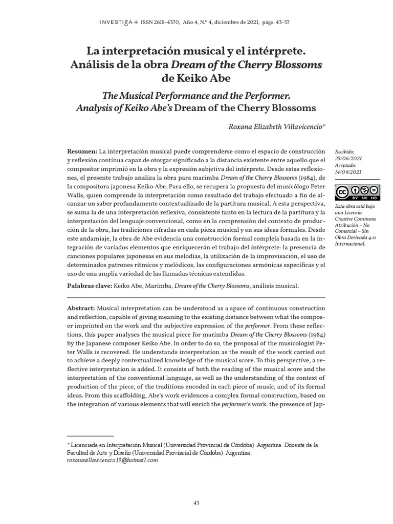 La Interpretación Musical y El Intérprete. Análisis de La Obra Dream of ...
