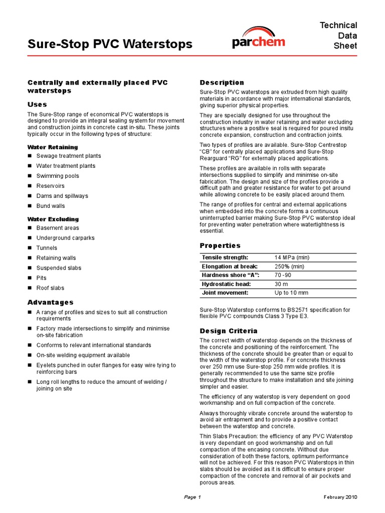 Sure-Stop PVC Waterstops Overview | PDF | Concrete | Polyvinyl Chloride