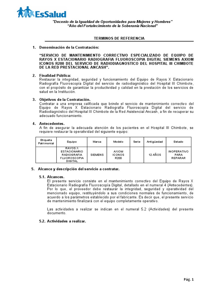 Tdr serv mant correct rayos x r200 pdf hospital regulaci n