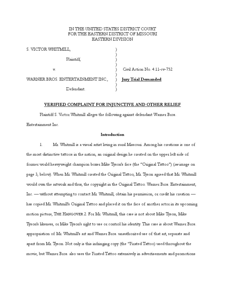 Whitmill V Warner Bros - Tyson Tattoo Hangover Case | PDF | Copyright