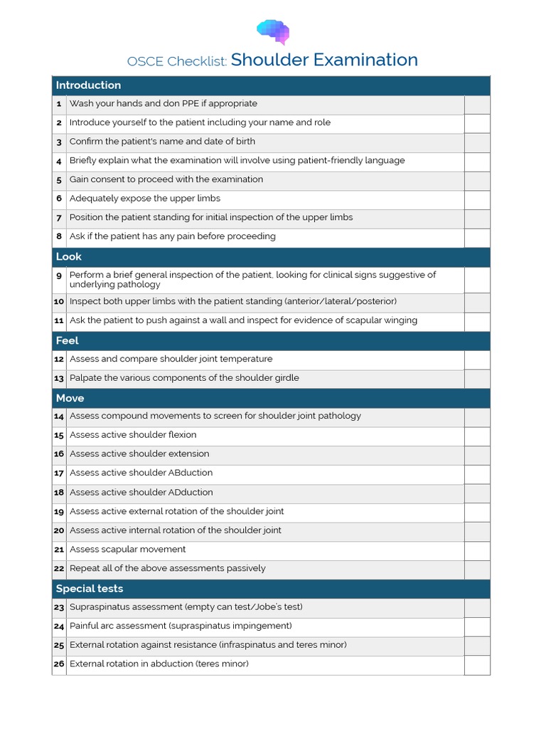 OSCE Checklist Shoulder Examination PDF