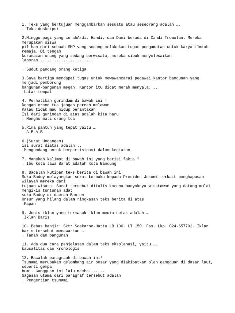 Soal Ujian Bahasa Indonesia Kelas 9 | PDF