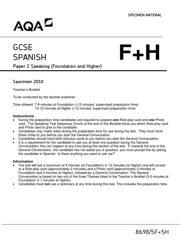 GCSE Spanish Specimen Teacher Booklet Paper 2 (PDFDrive) | PDF ...