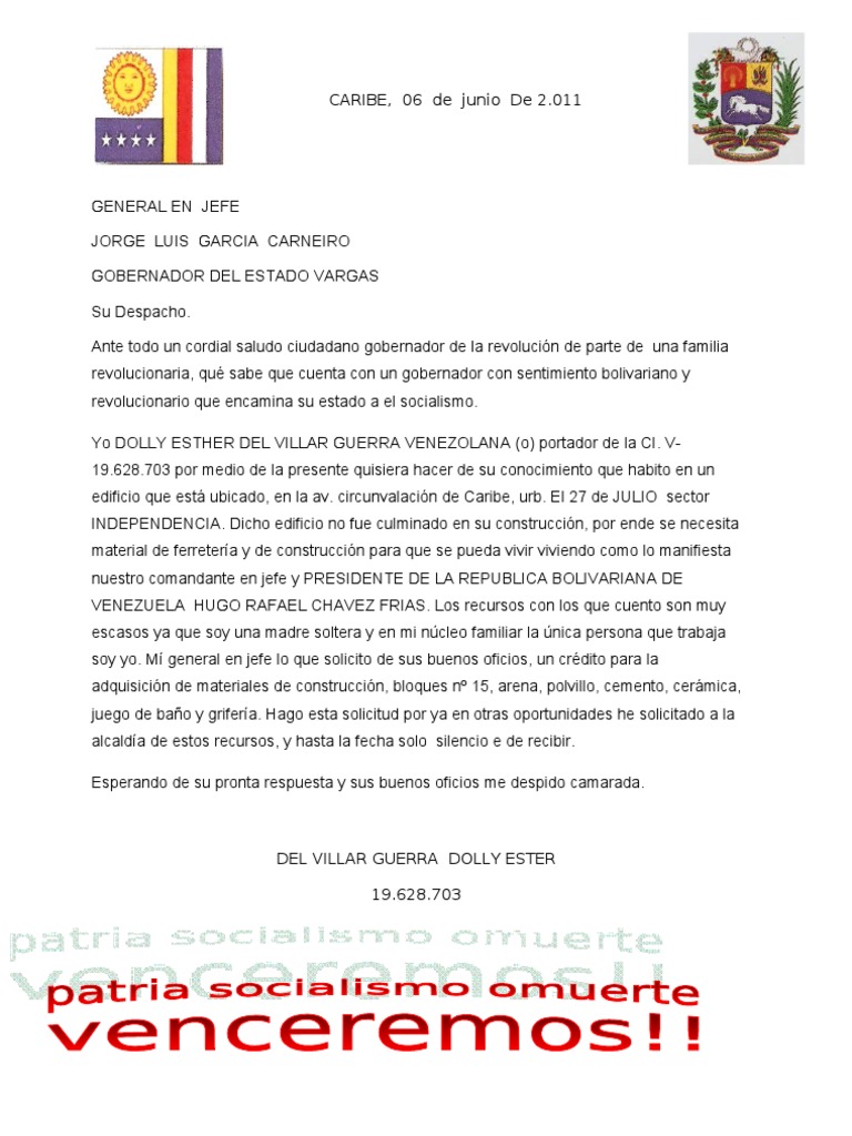 Carta Al General Garcia Carneiro Dolly