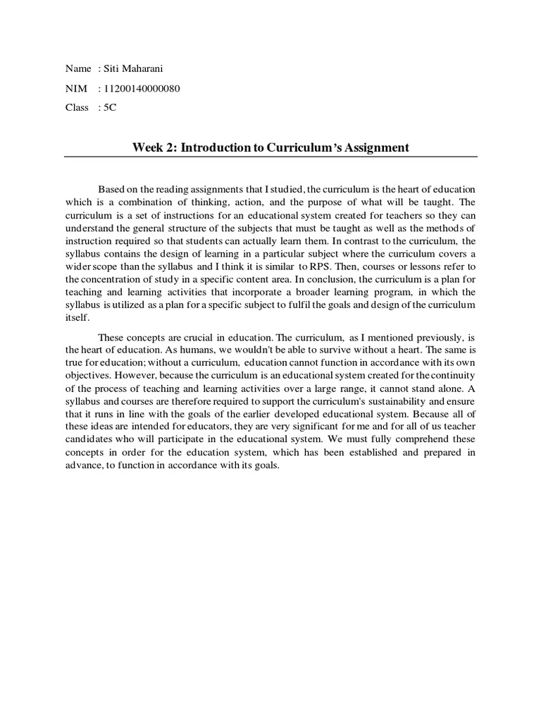 Week 2 - Introduction To Curriculum's Assignment | PDF