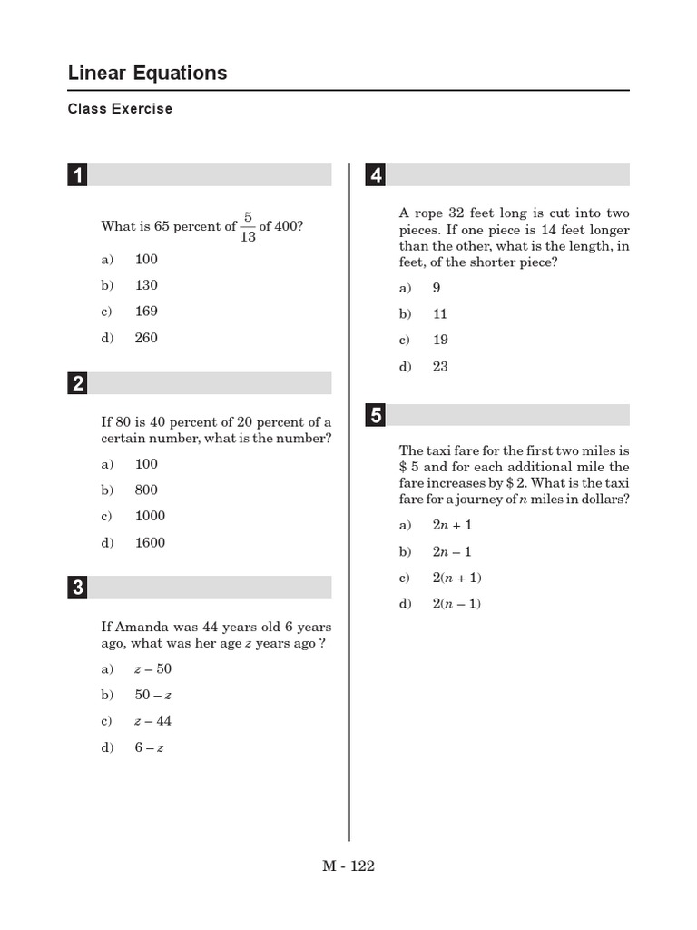Linear Equations Practice Problems | PDF | Fuel Economy In Automobiles