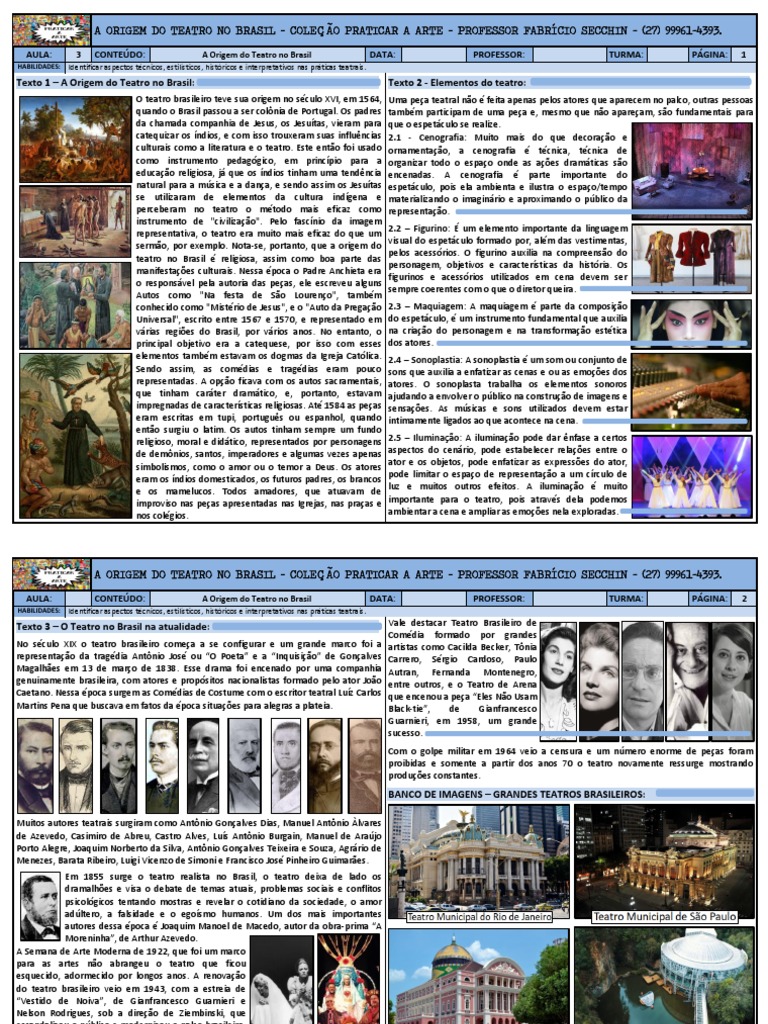 A Origem Do Teatro No Brasil - Coleção Praticar A Arte - Professor ...