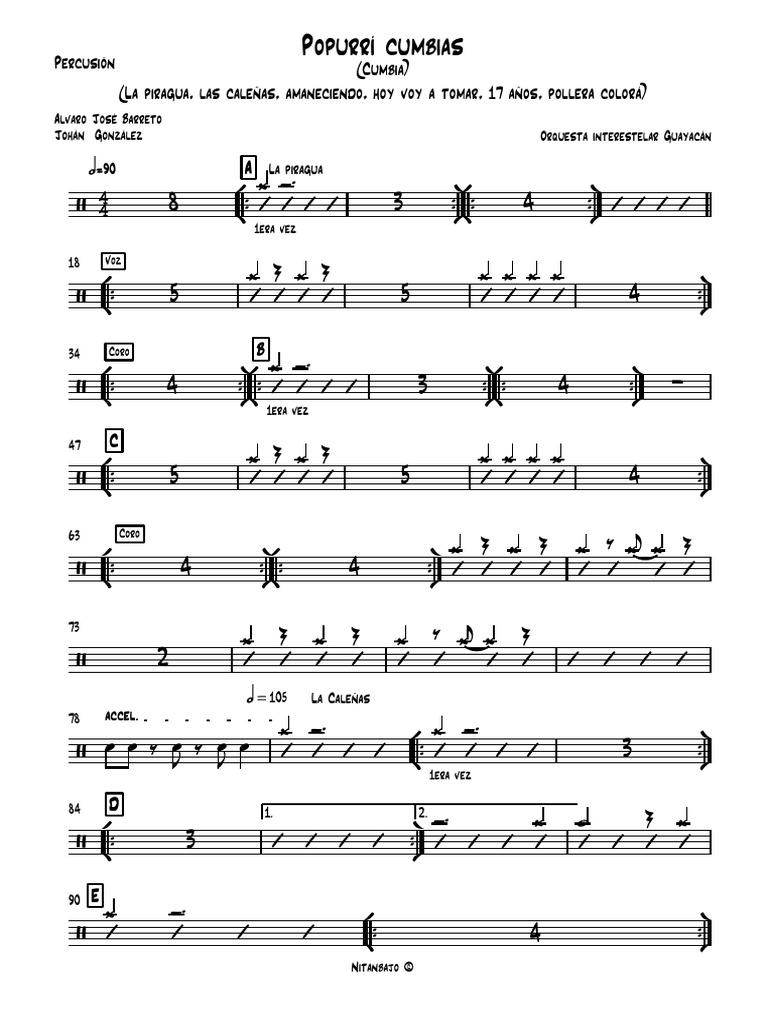 Popurrí Cumbias Percusión Pdf