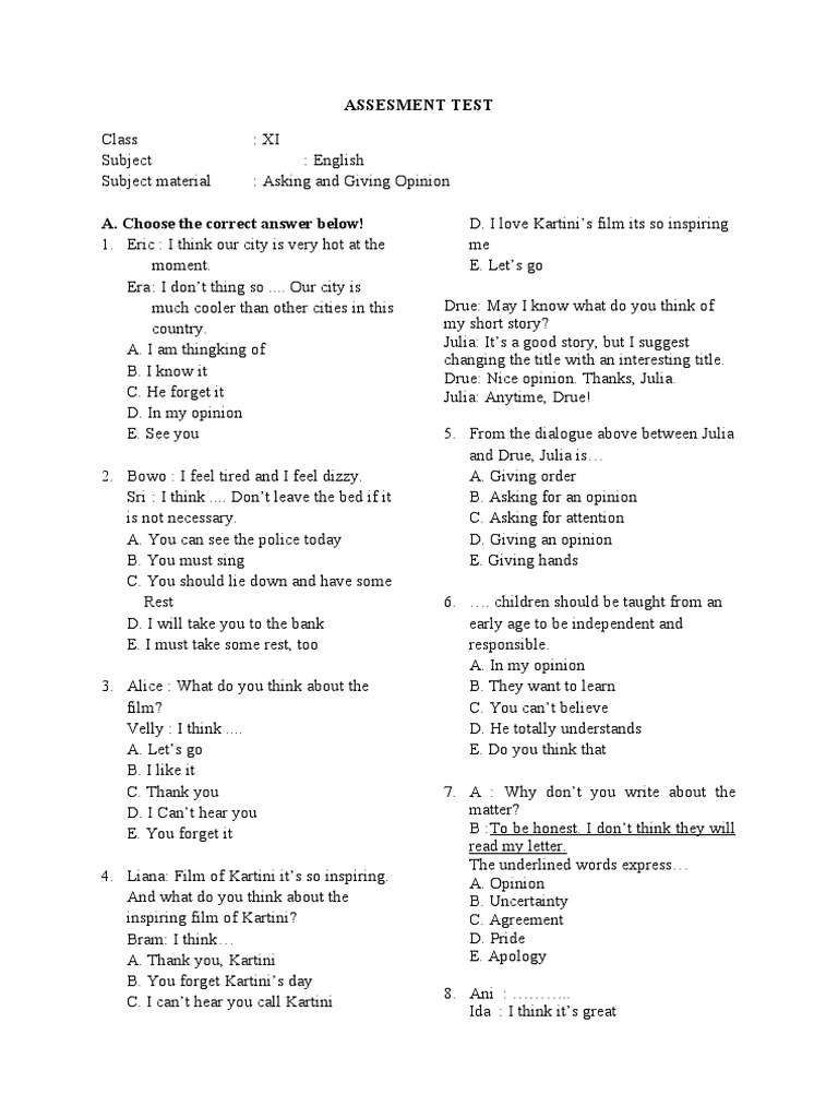 Asking and Giving Opinions in English | PDF