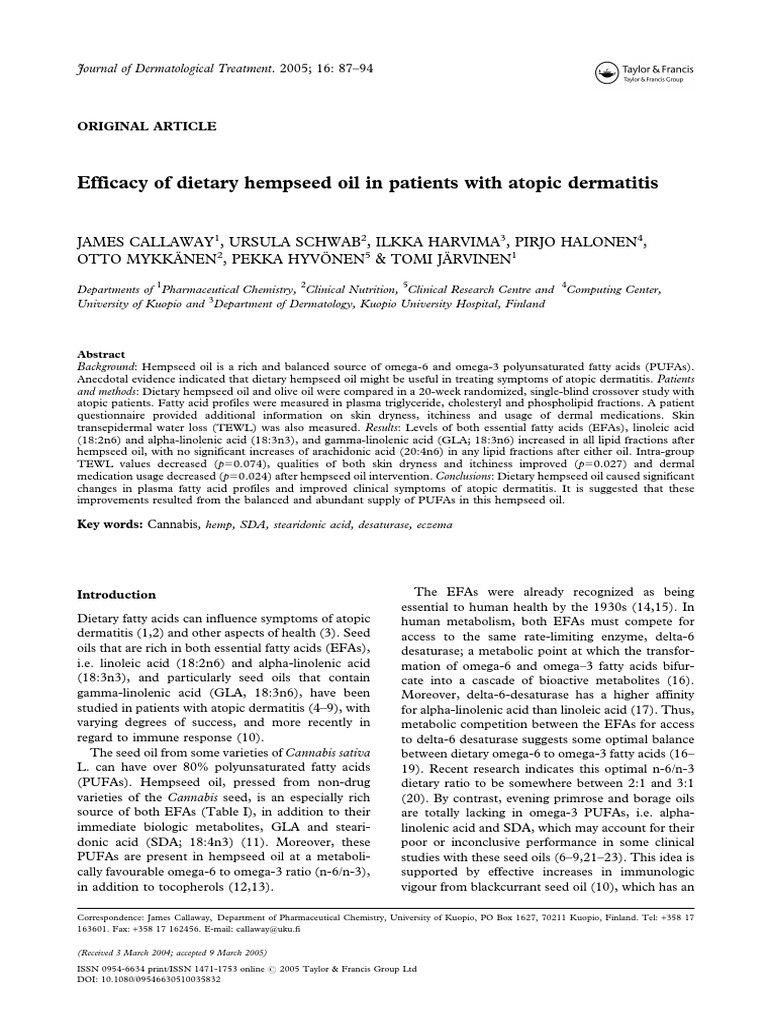 The Effects of Dietary Hempseed Oil on Clinical Symptoms and Fatty Acid