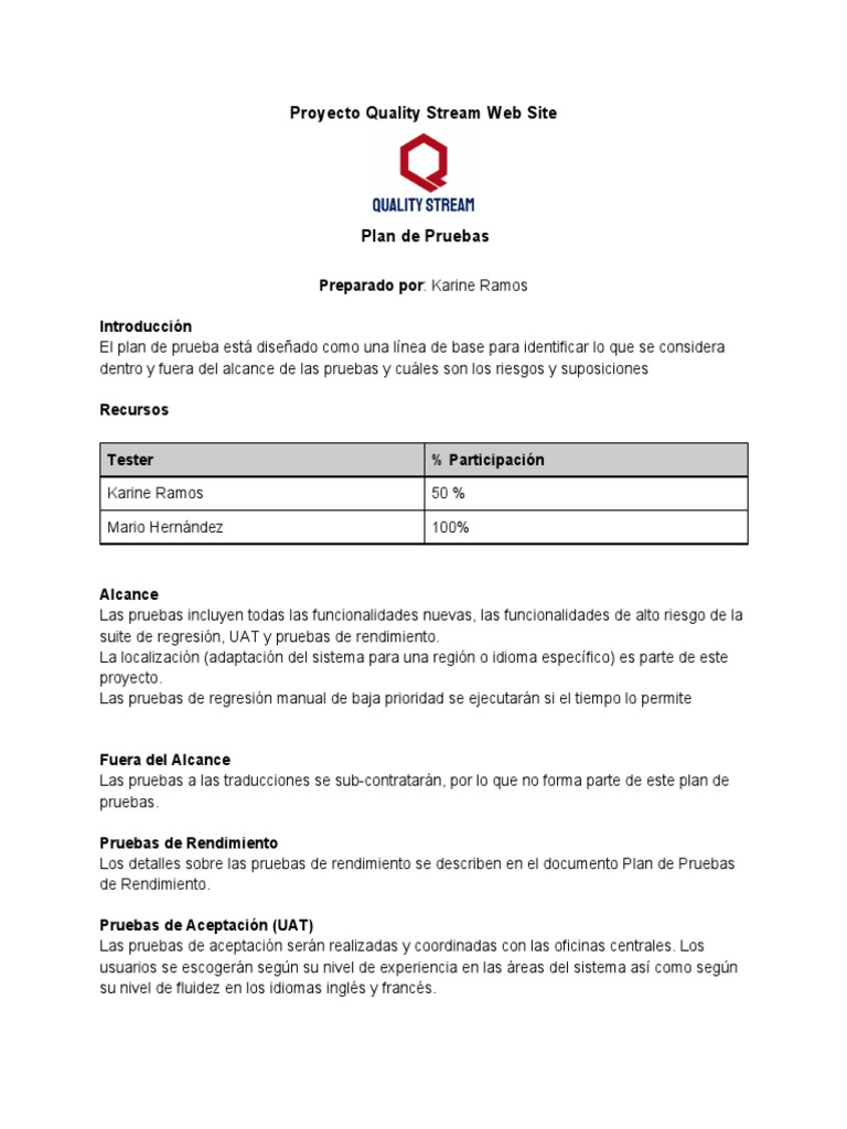 Plan Pruebas Agile Project Template PDF Ciencias de la Computación