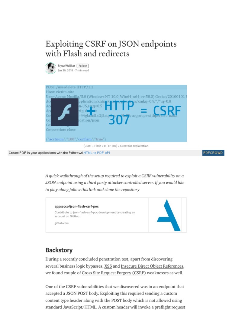 CSRF Exploitation via JSON Endpoints | PDF | Networking | Internet & Web