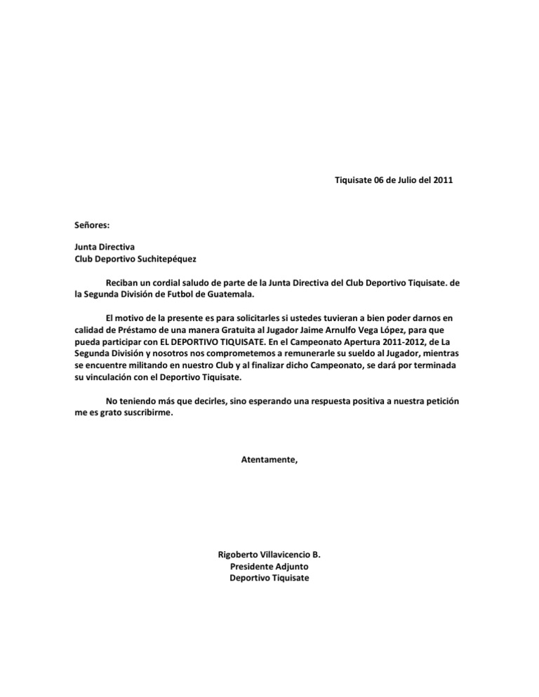 Carta Solicitud de Prestamo