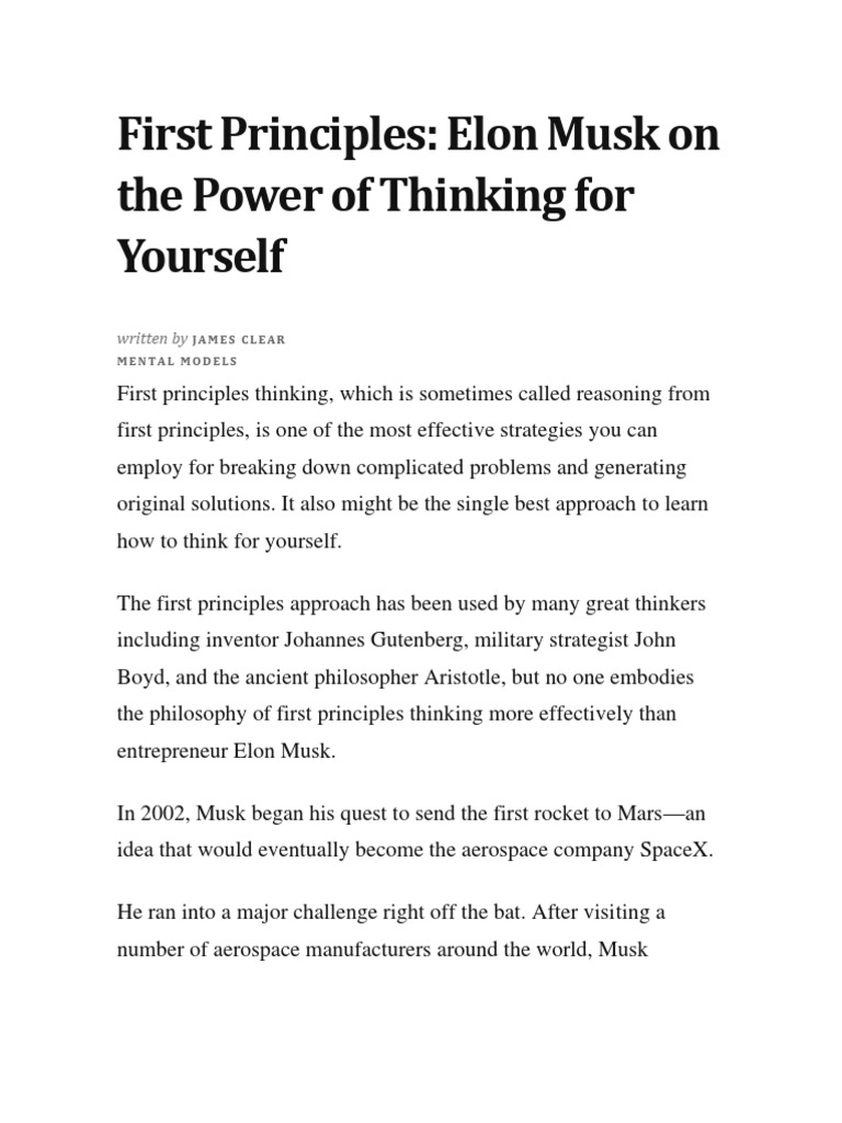 First Principles Thinking Explained | PDF | Truth | Backpack
