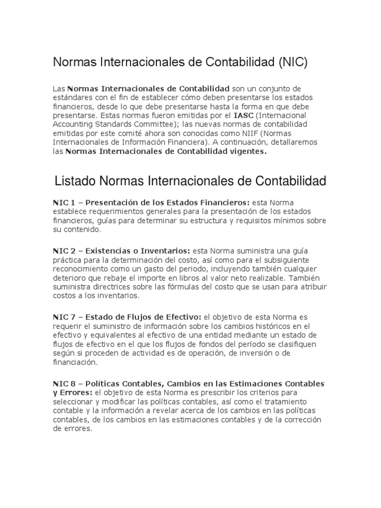 Normas Internacionales de Contabilidad | PDF | normas internacionales ...