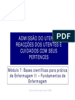 Reações dos utentes na admissão hospitalar e cuidados com pertences