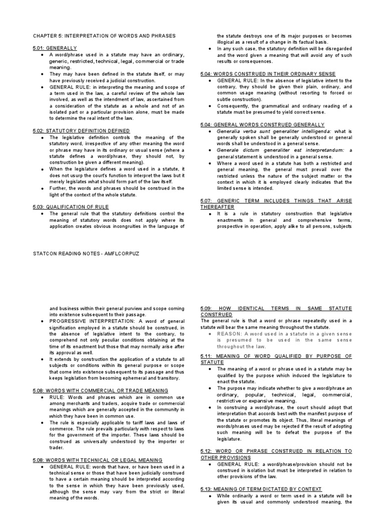 Interpreting Words and Phrases in Statutes PDF Statutory Interpretation Legal Documents