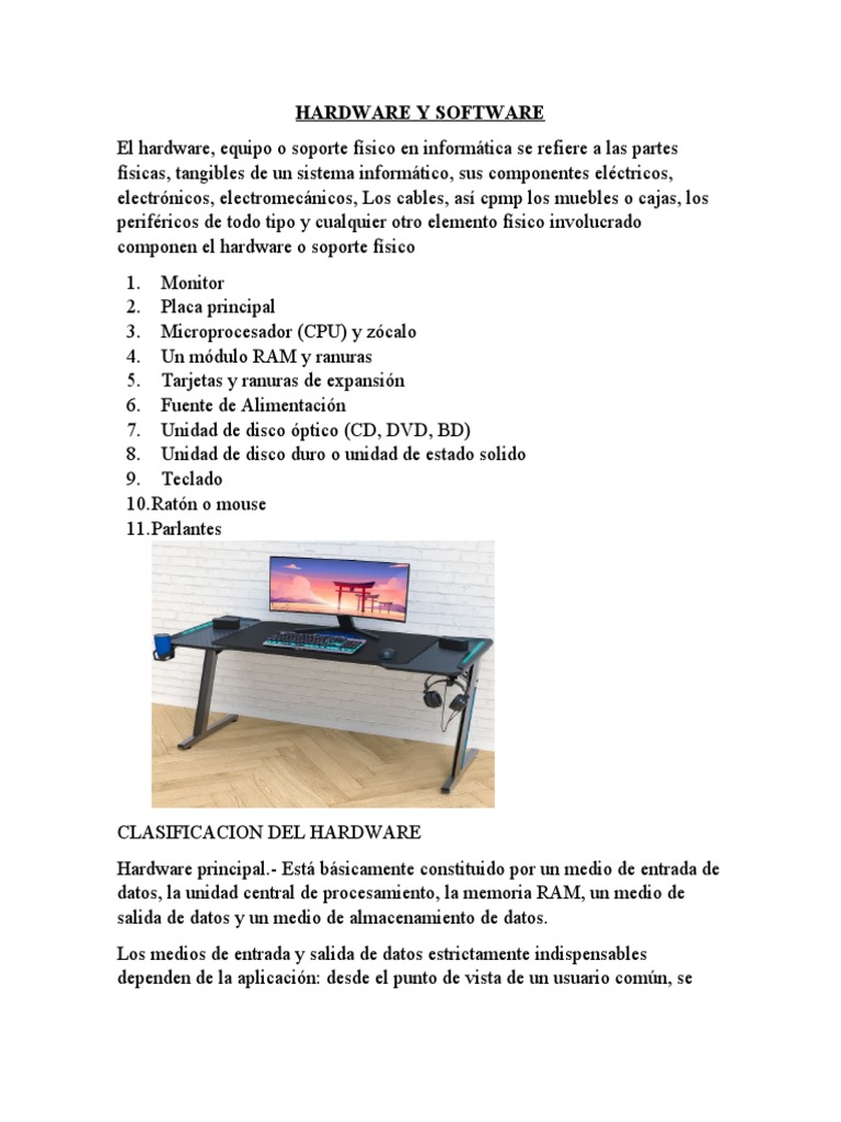 Hardware y Software: Componentes Clave | PDF | Juegos y actividades ...