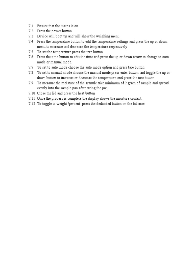 SOP for Operation of Moisture Balance PDF